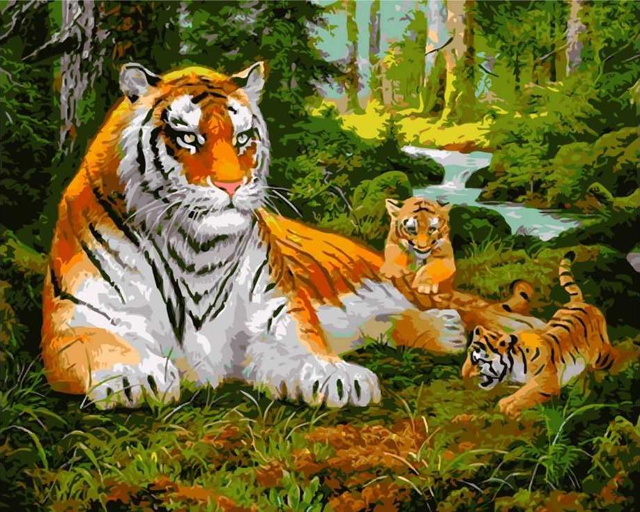Рисунок тигрица с тигрятами Рисунок тигрица с тигрятами