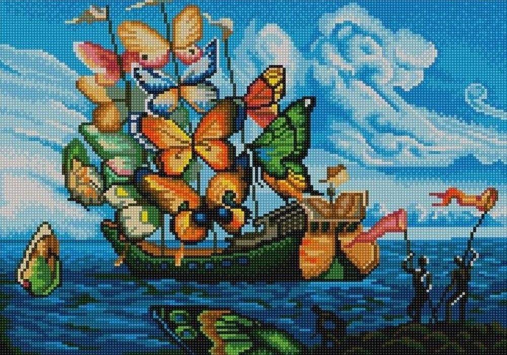 Корабль бабочка или рыба 8 букв. Вышивка корабль. Корабль с бабочками. Парусник бисером. Корабли для вышивания бисером.