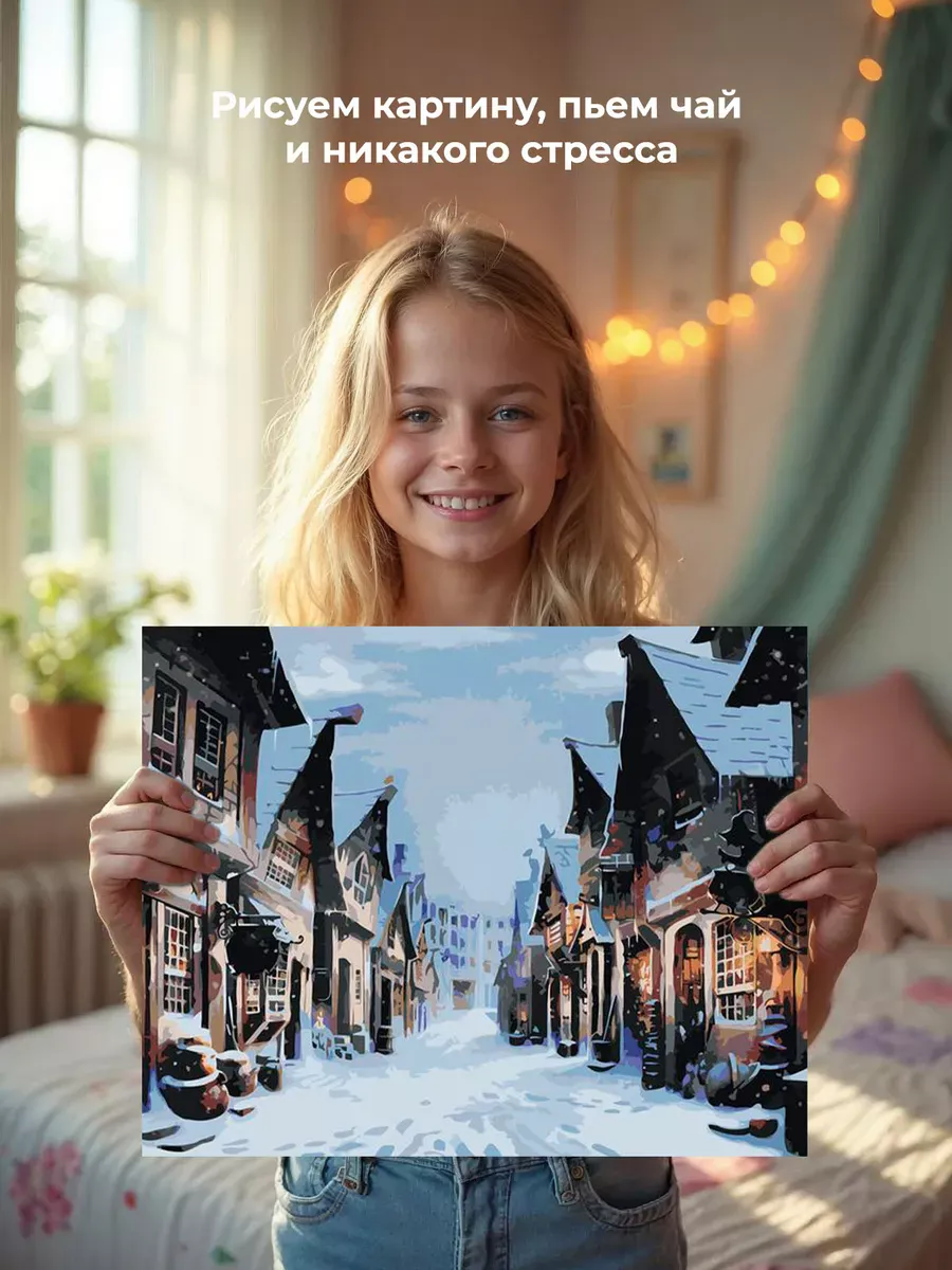 Картина по номерам «Гарри Поттер: Хогсмид зимой» — картинка 6