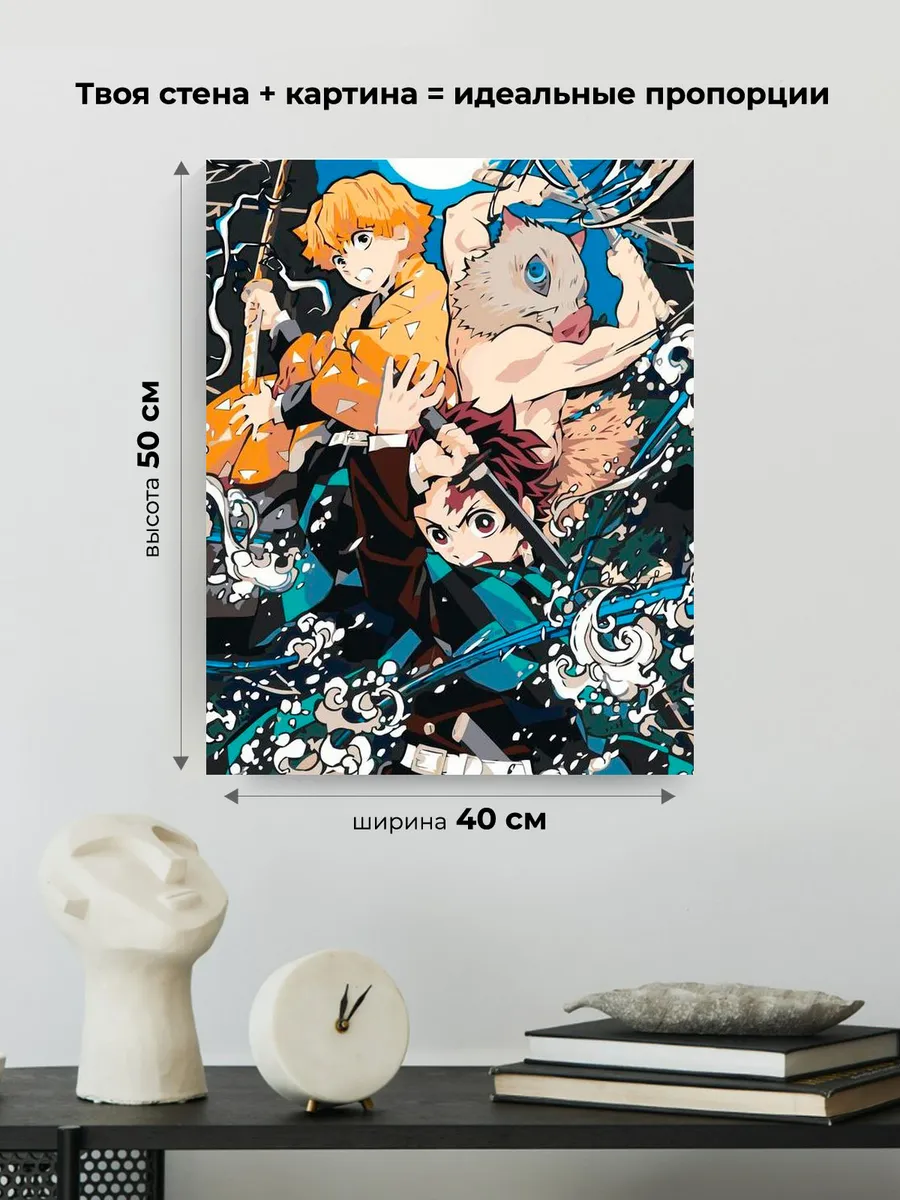 Картина по номерам «Клинок рассекающий демонов: Танджиро, Иноске и Зеницу» — картинка 3