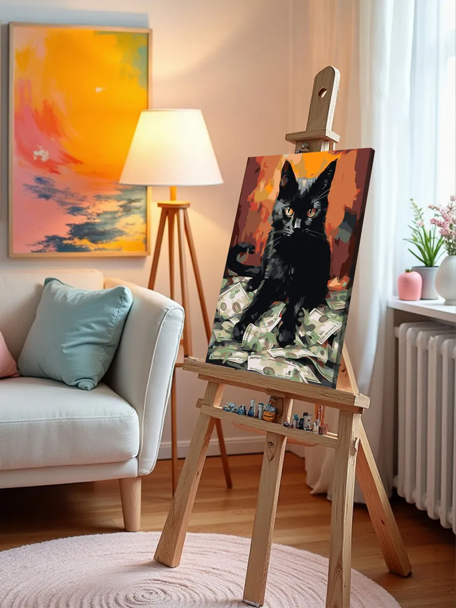 Картина по номерам «Черный кот с деньгами» — картинка 10
