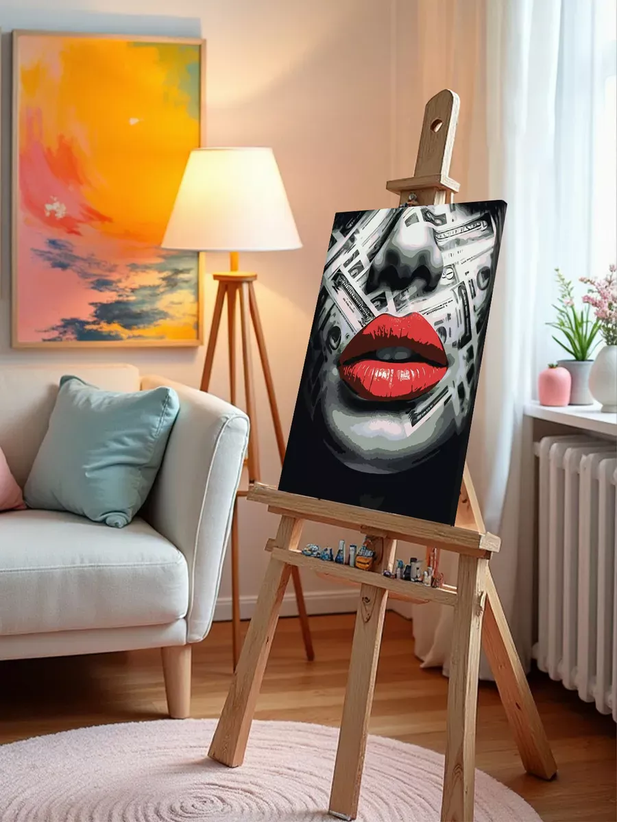 Картина по номерам «Красные губы и деньги» — картинка 10