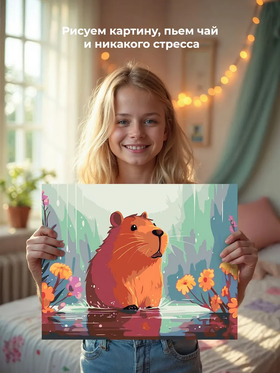 Картина по номерам «Капибара под дождем» — картинка 6