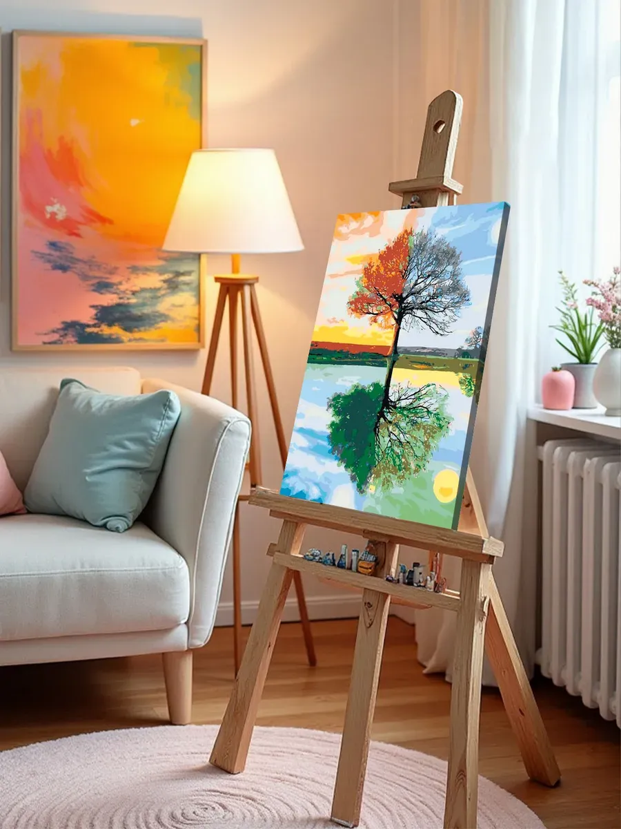 Картина по номерам «Природа: Дерево времена года - зима, весна, лето, осень» — картинка 9