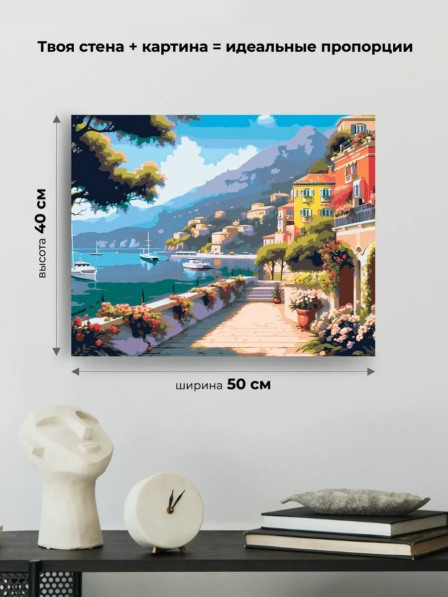 Картина по номерам «Природа: Пейзаж с набережной в городе возле моря» — картинка 3