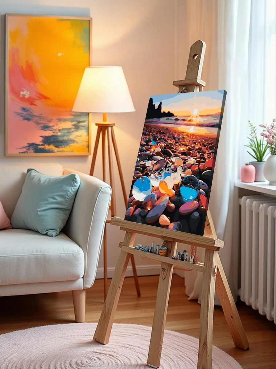 Картина по номерам «Природа: Разноцветные камни на пляже на берегу моря» — картинка 9