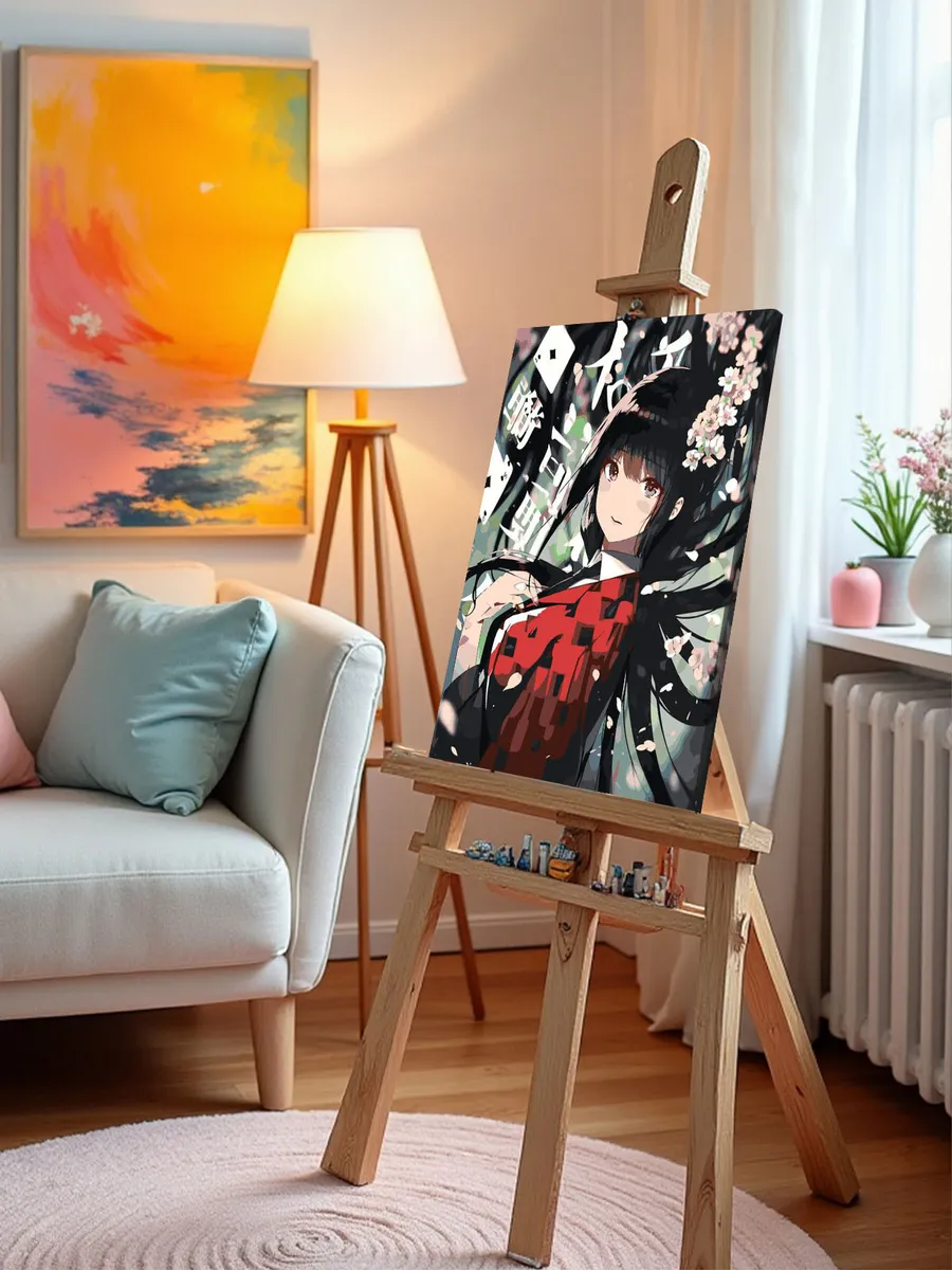 Картина по номерам «Аниме: Девушка с картами и цветущей сакурой» — картинка 10