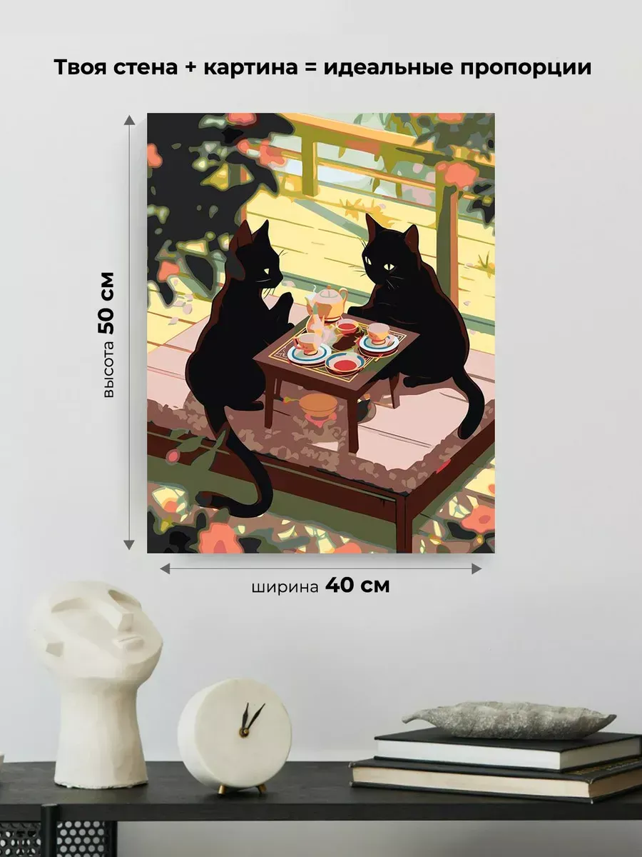 Картина по номерам «Аниме: Черные коты пьют чай» — картинка 3