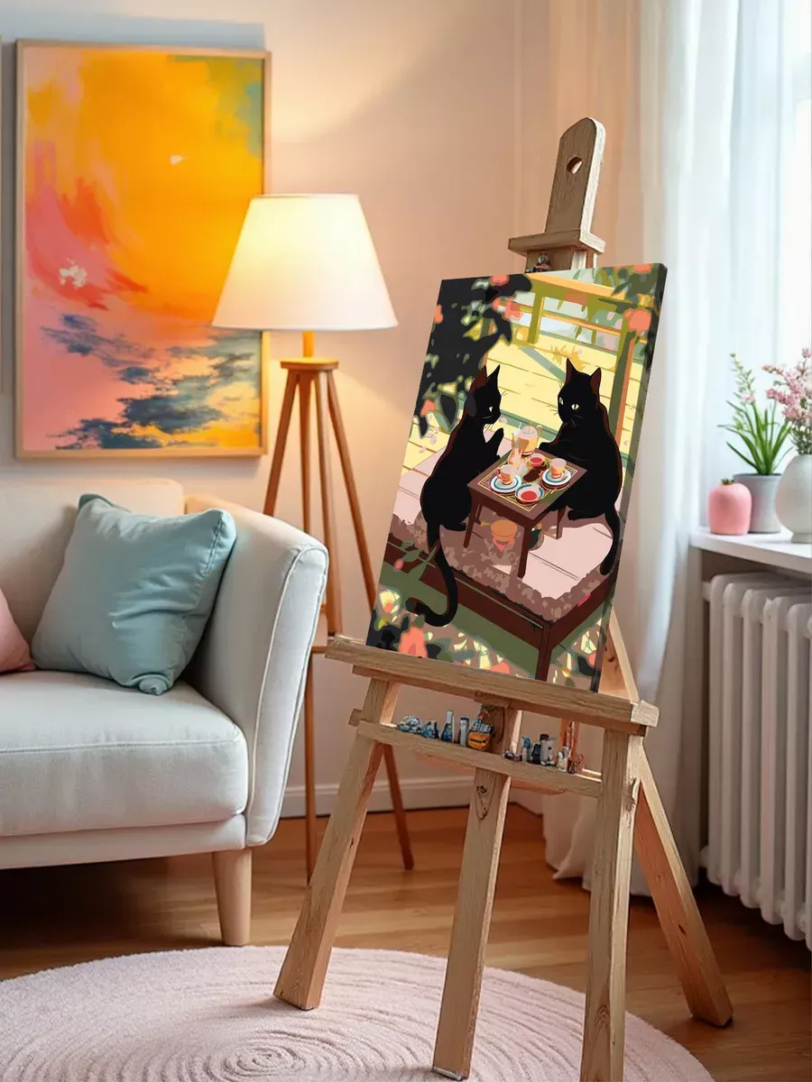 Картина по номерам «Аниме: Черные коты пьют чай» — картинка 9