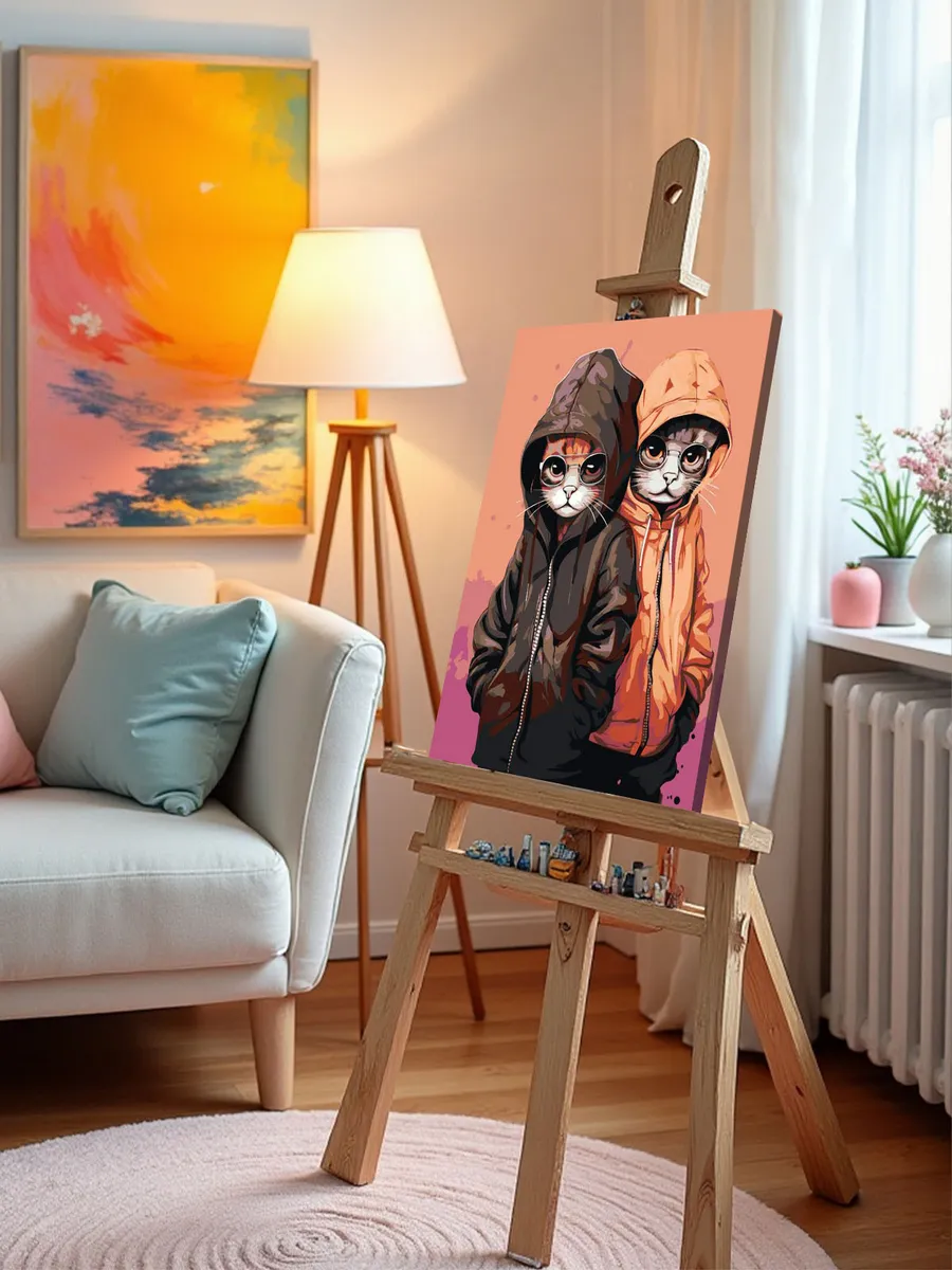 Картина по номерам «Два кота с очками в куртках» — картинка 10