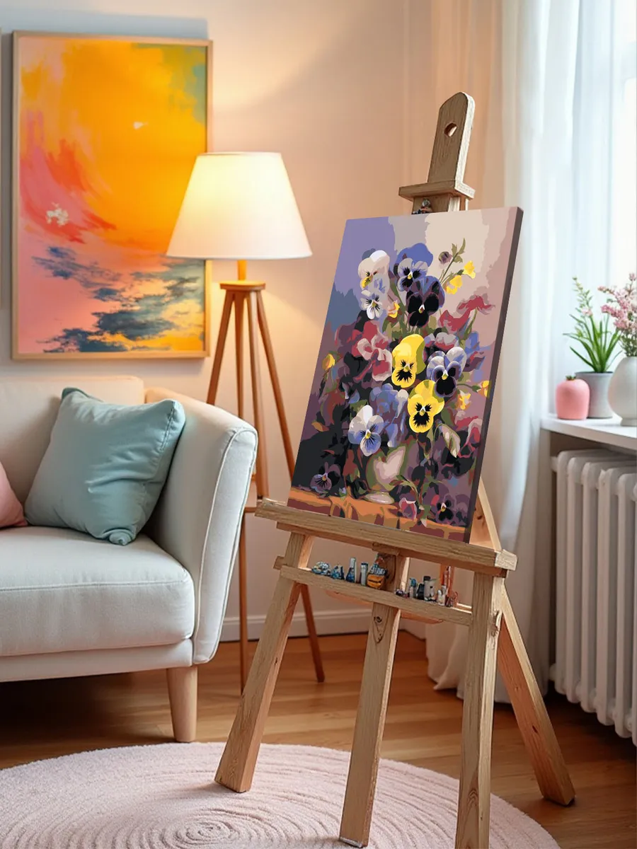 Картина по номерам «Цветы: Анютины глазки в вазе 2» — картинка 9