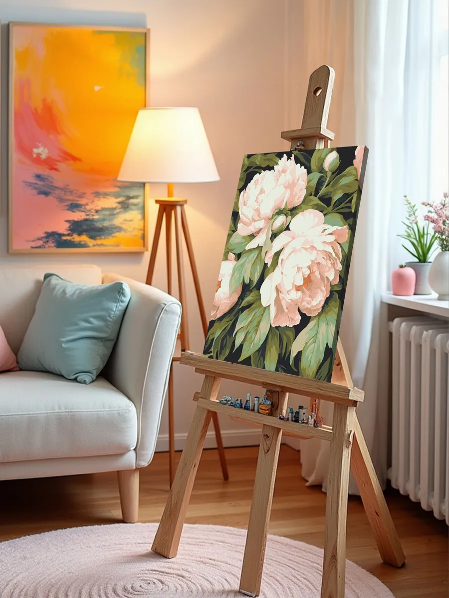 Картина по номерам «Цветы: Пионы в пастельных тонах» — картинка 10