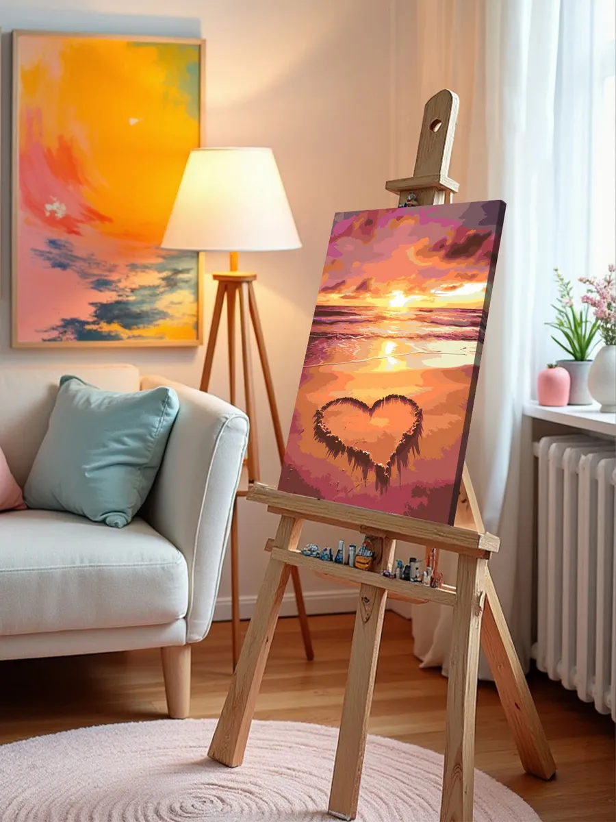 Картина по номерам «Море: Сердце на закатном пляже» — картинка 9