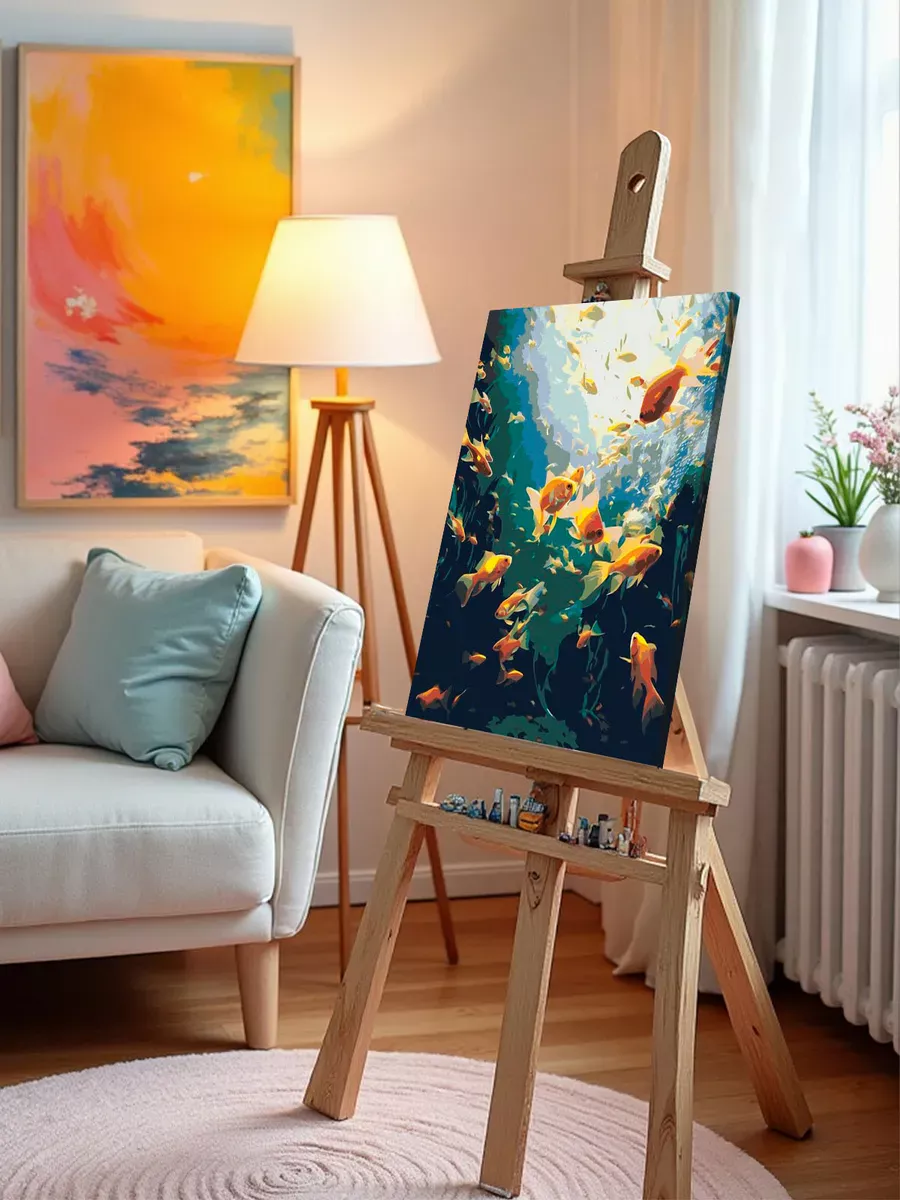 Картина по номерам «Море: Яркие золотые рыбки» — картинка 9