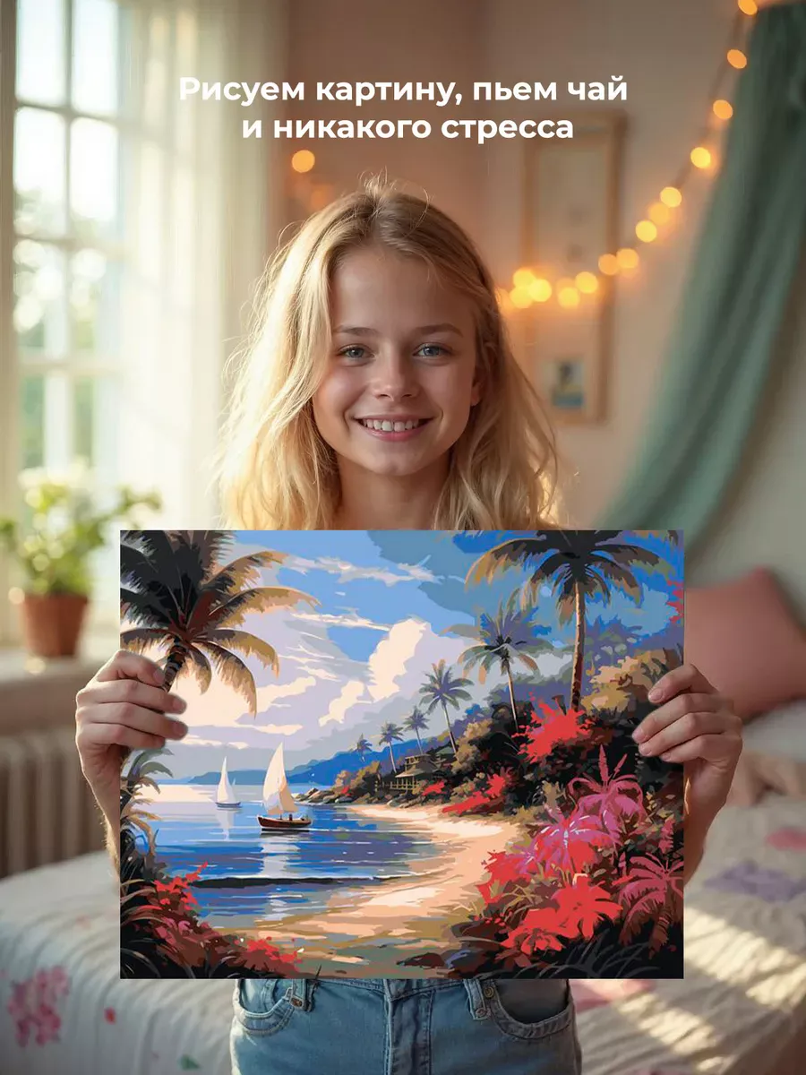 Картина по номерам «Море: Лодки в тропической бухте» — картинка 6