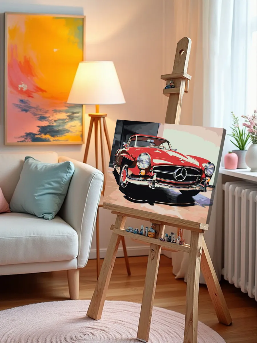 Картина по номерам «Машины: Красный ретро мерседес» — картинка 10