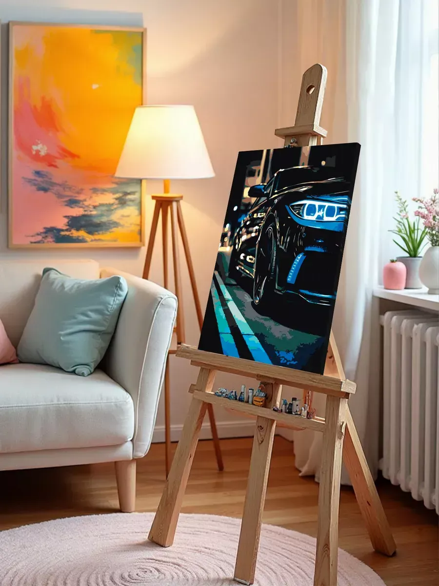 Картина по номерам «Машины: БМВ с неоновыми фарами» — картинка 10
