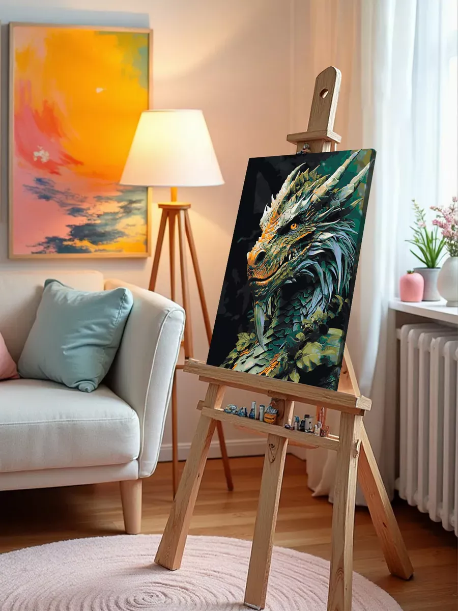 Картина по номерам «Рогатый зеленый древесный дракон» — картинка 9