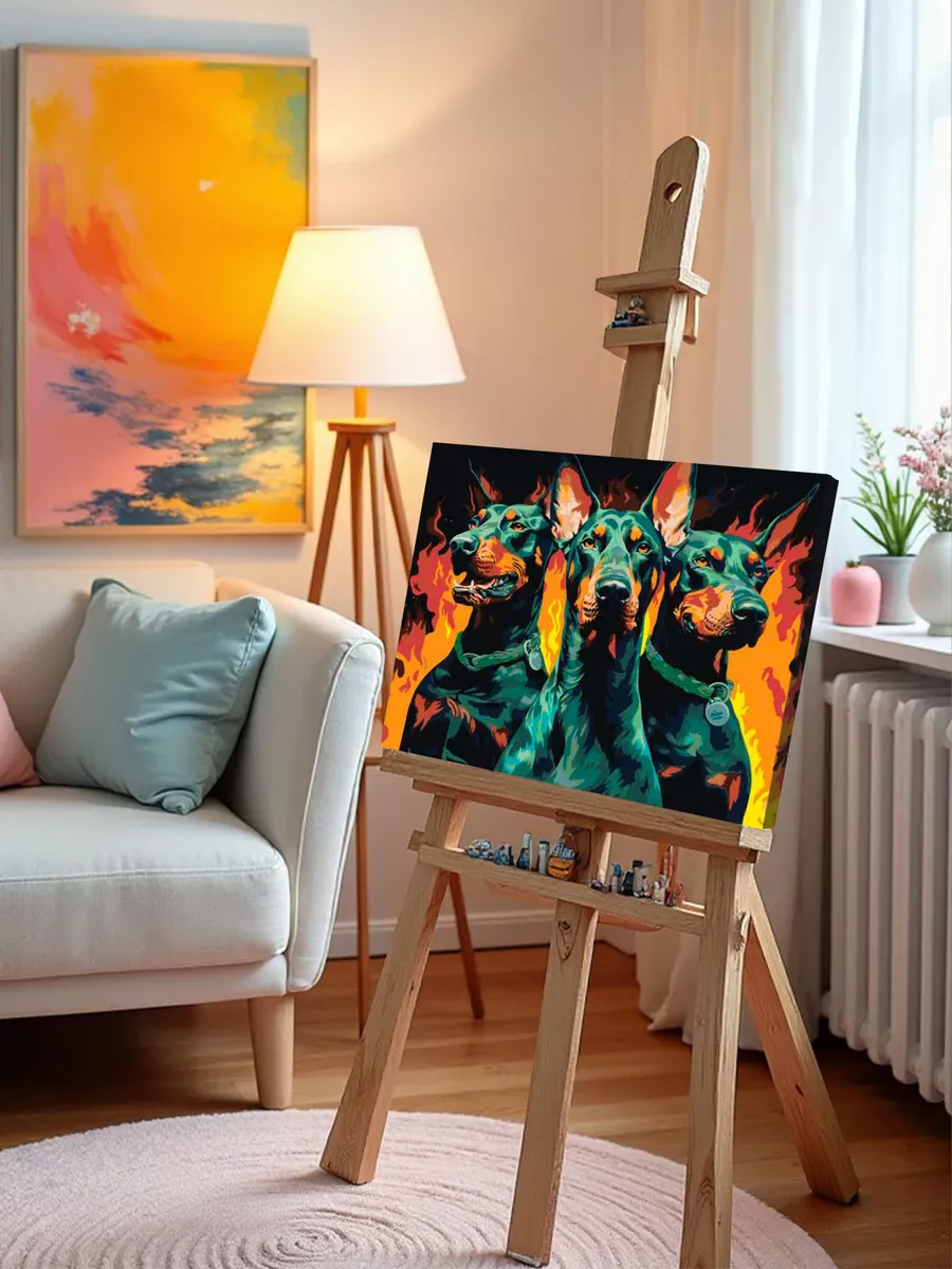 Картина по номерам «Собаки доберманы на фоне огня» — картинка 10