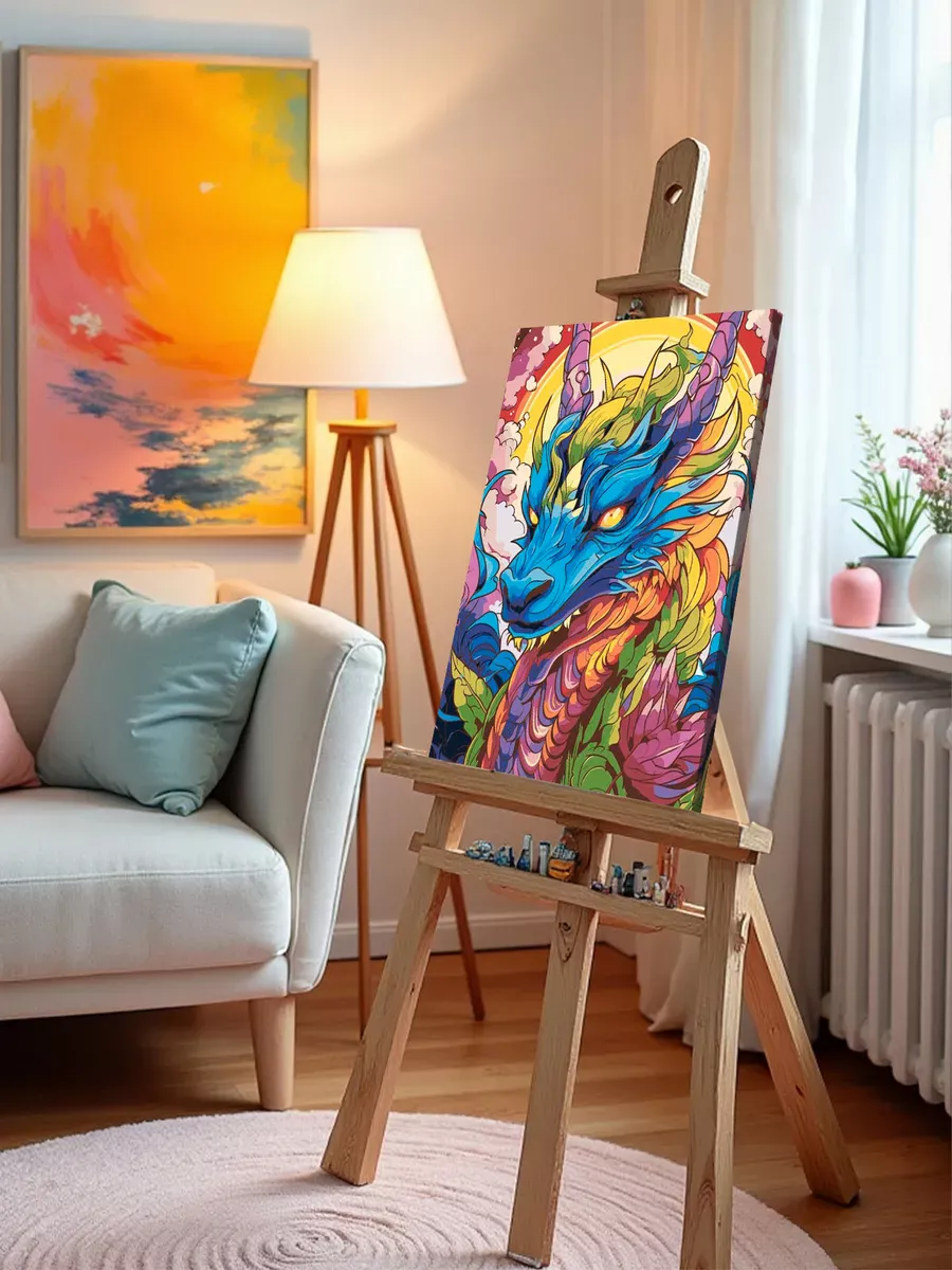 Картина по номерам «Разноцветный сказочный дракон» — картинка 9