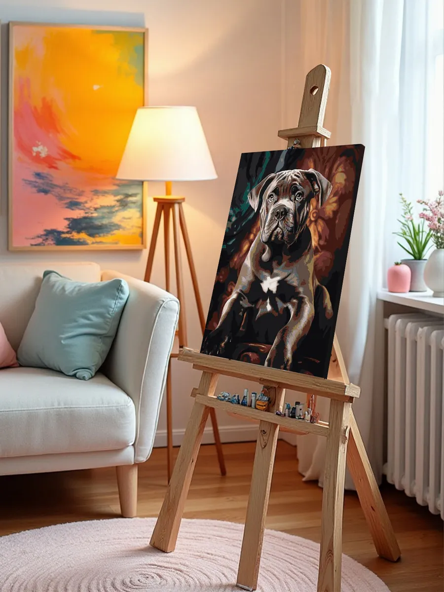 Картина по номерам «Собака Кане корсо щенок в кресле» — картинка 10