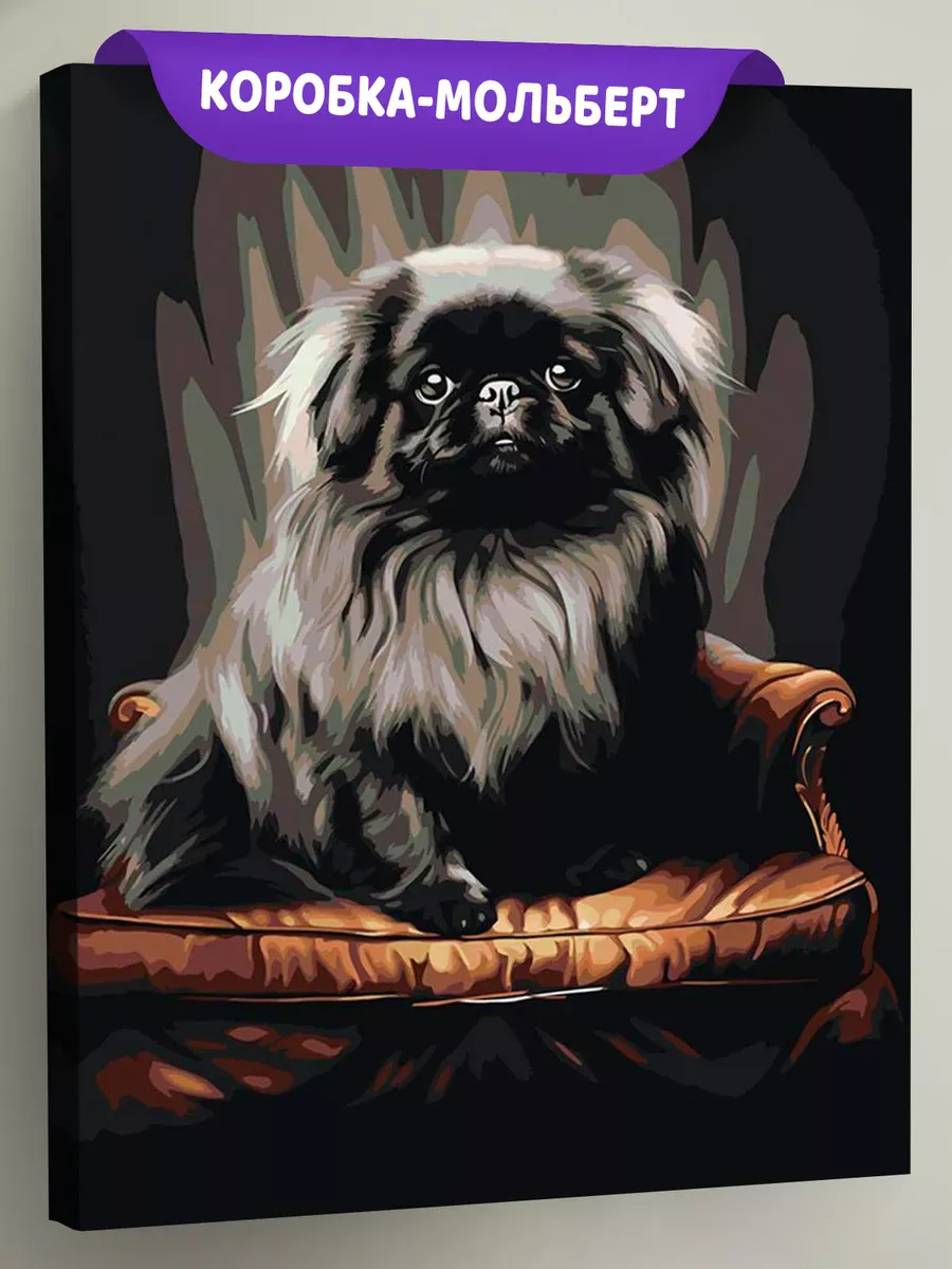 Картина по номерам «Собака черный Пекинес на кресле»