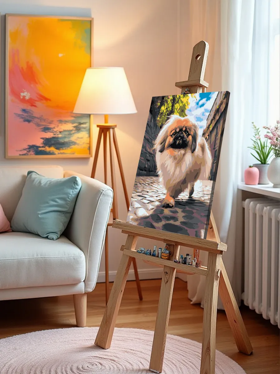 Картина по номерам «Собака Пекинес гуляет по городу 2» — картинка 9