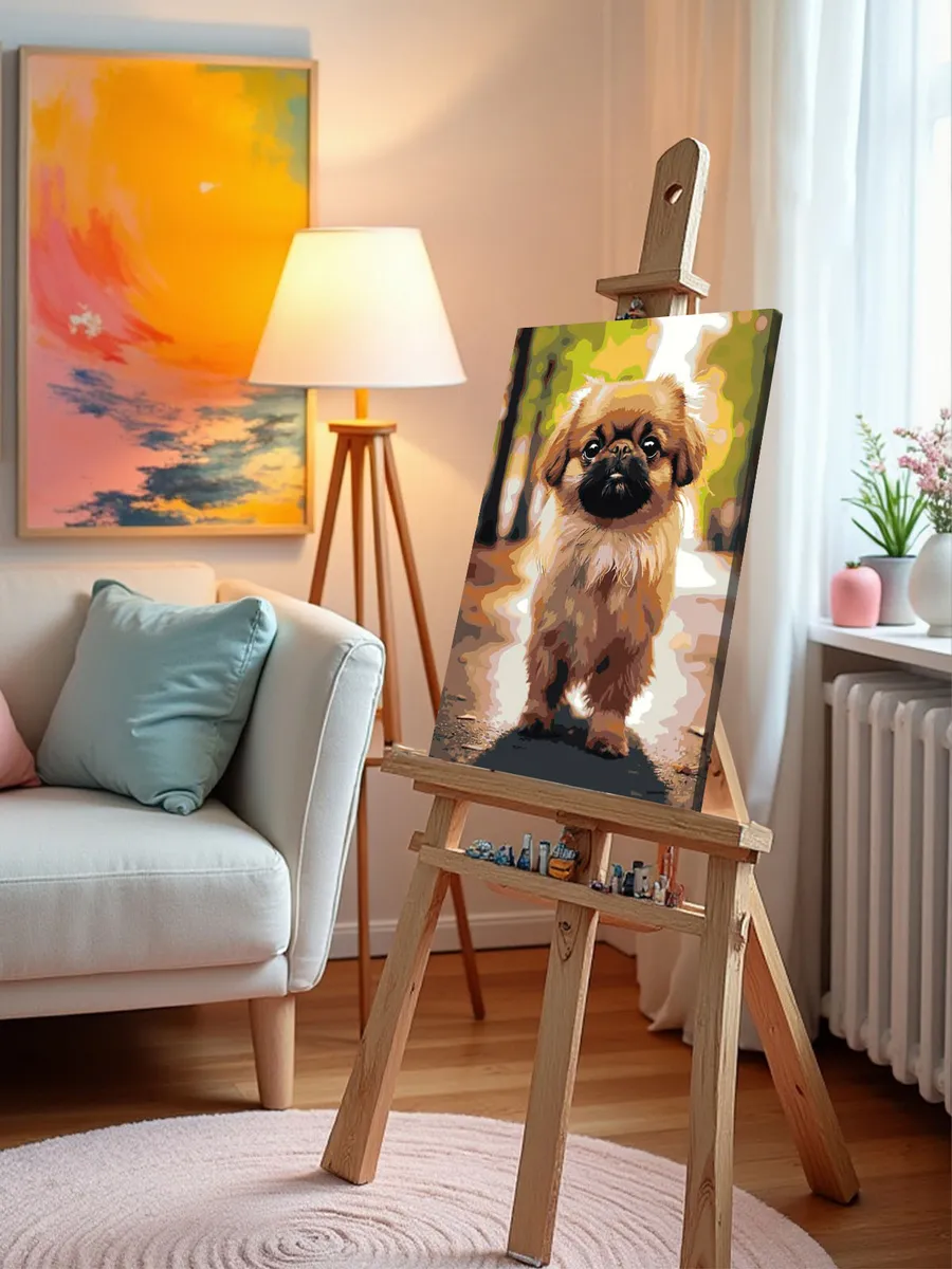 Картина по номерам «Собака Пекинес гуляет по городу 4» — картинка 10