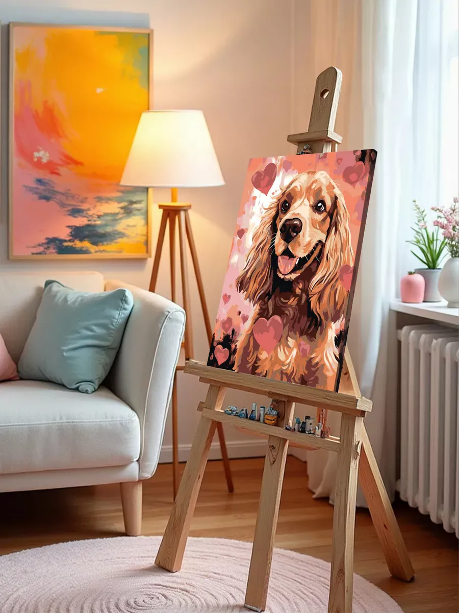 Картина по номерам «Собака Спаниель с сердечками» — картинка 9
