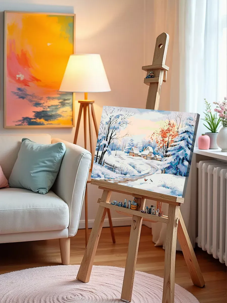 Картина по номерам «Зима: Снежное утро в деревне» — картинка 9