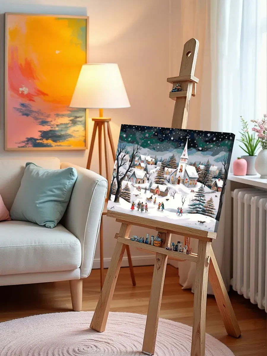 Картина по номерам «Рождество: Звездная ночь в зимнем городе» — картинка 9