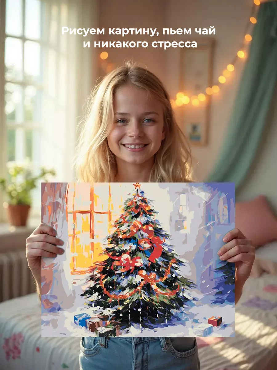 Картина по номерам «Рождество: Нарядная елка с подарками» — картинка 6