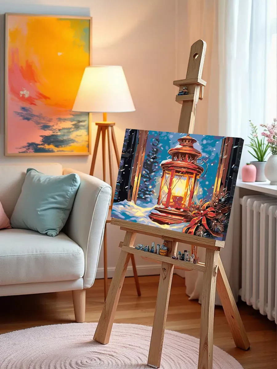 Картина по номерам «Рождество: Праздничный фонарь под снегом» — картинка 9