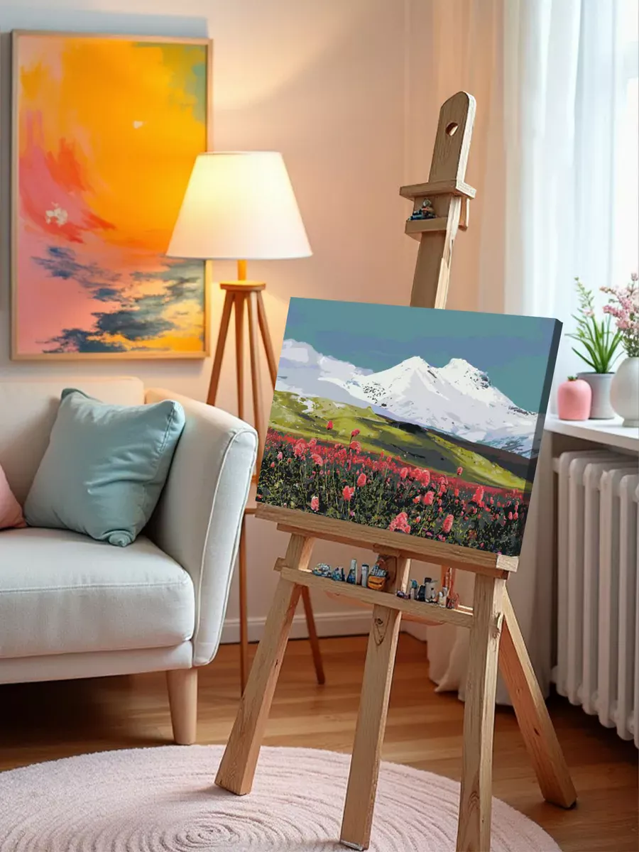 Картина по номерам «Пейзаж гора Эльбрус в снегу и цветы 2» — картинка 9