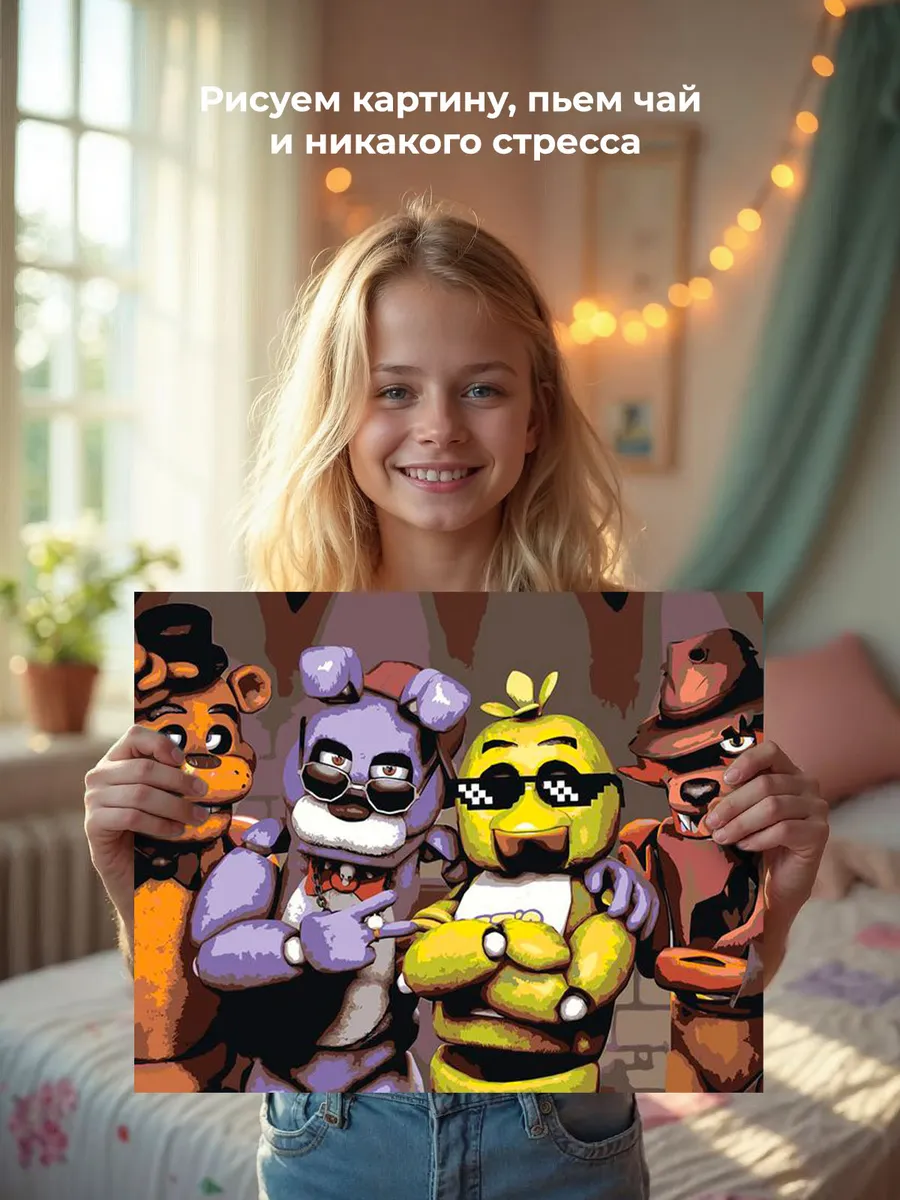 Картина по номерам «Фнаф Freddy's Фредди, Бонни, Чика, Фокси» — картинка 6
