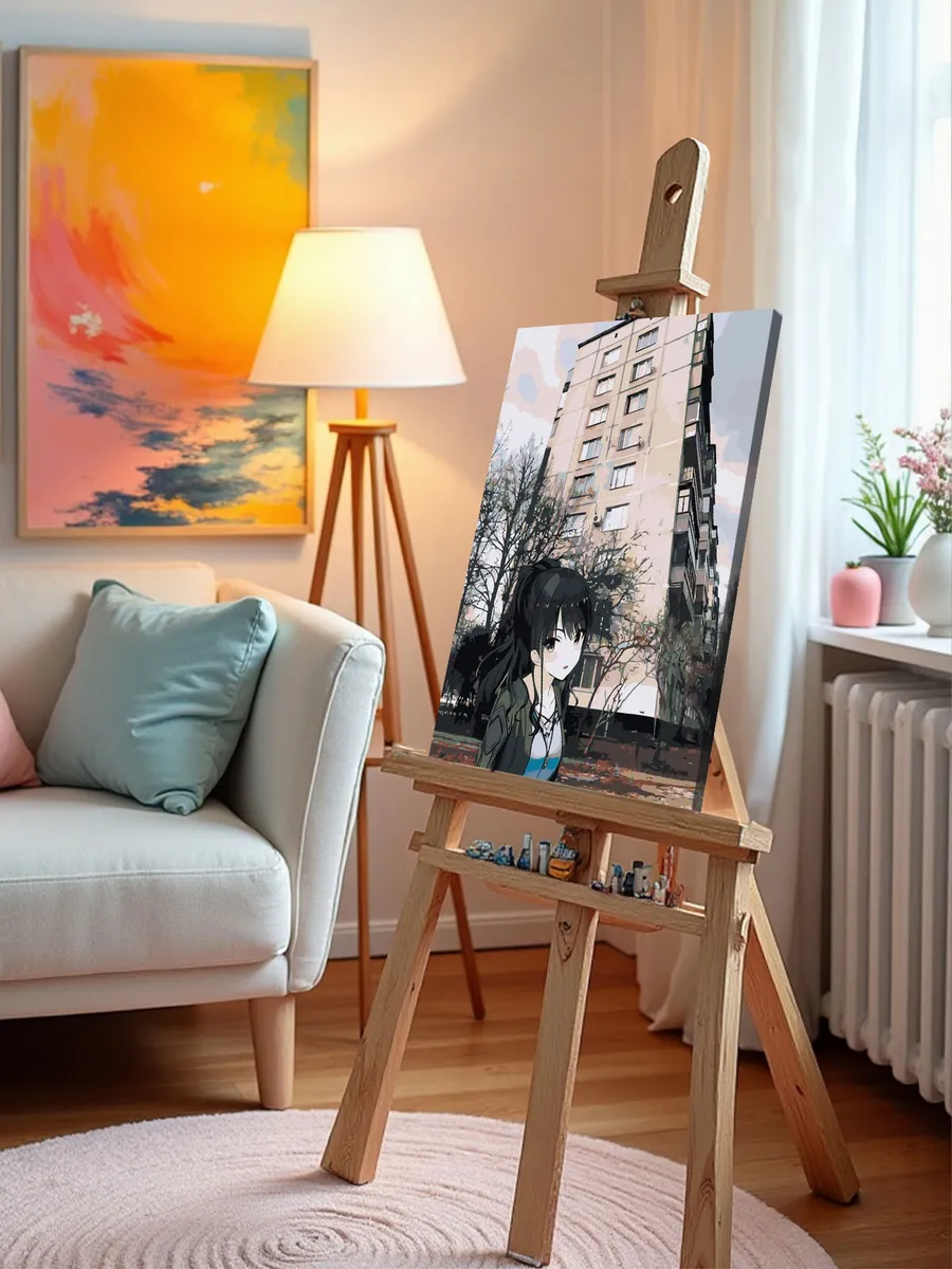 Картина по номерам «Панельки родные и аниме девушка 40х50» — картинка 9