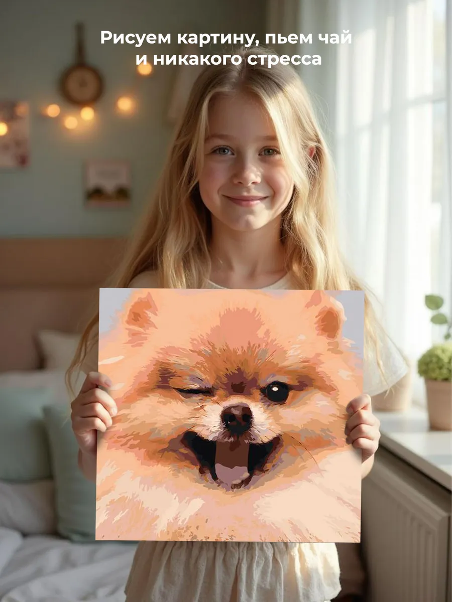 Картина по номерам «Собаки: Шпиц милый щенок 40х40» — картинка 7