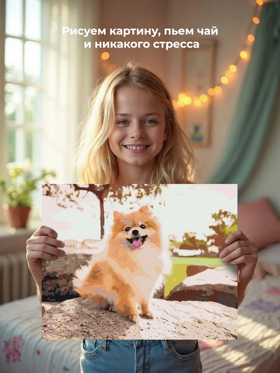 Картина по номерам «Собаки: Шпиц позирует на камне 40х50» — картинка 6
