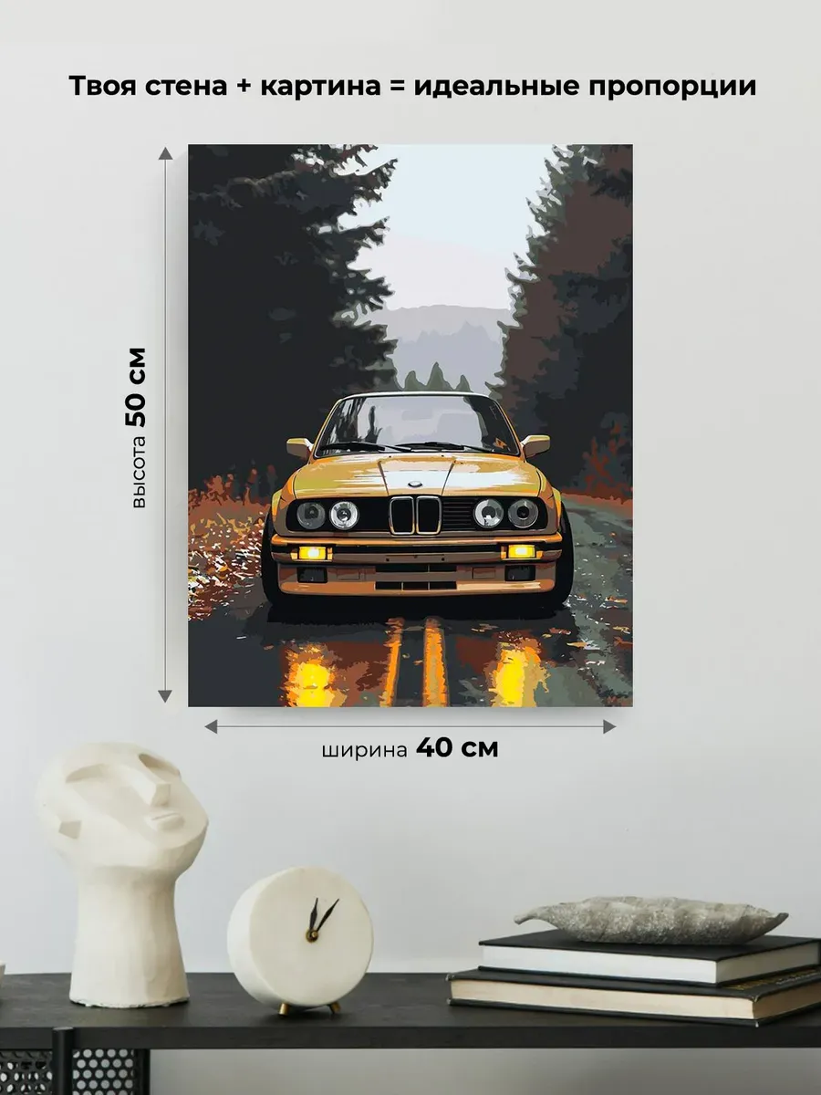 Картина по номерам «Машина BMW на дороге в лесу 40х50» — картинка 3