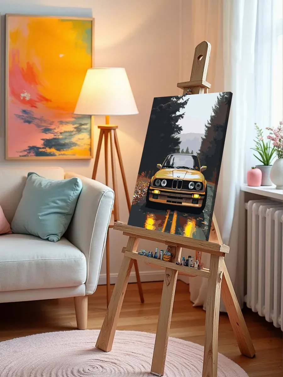 Картина по номерам «Машина BMW на дороге в лесу 40х50» — картинка 10