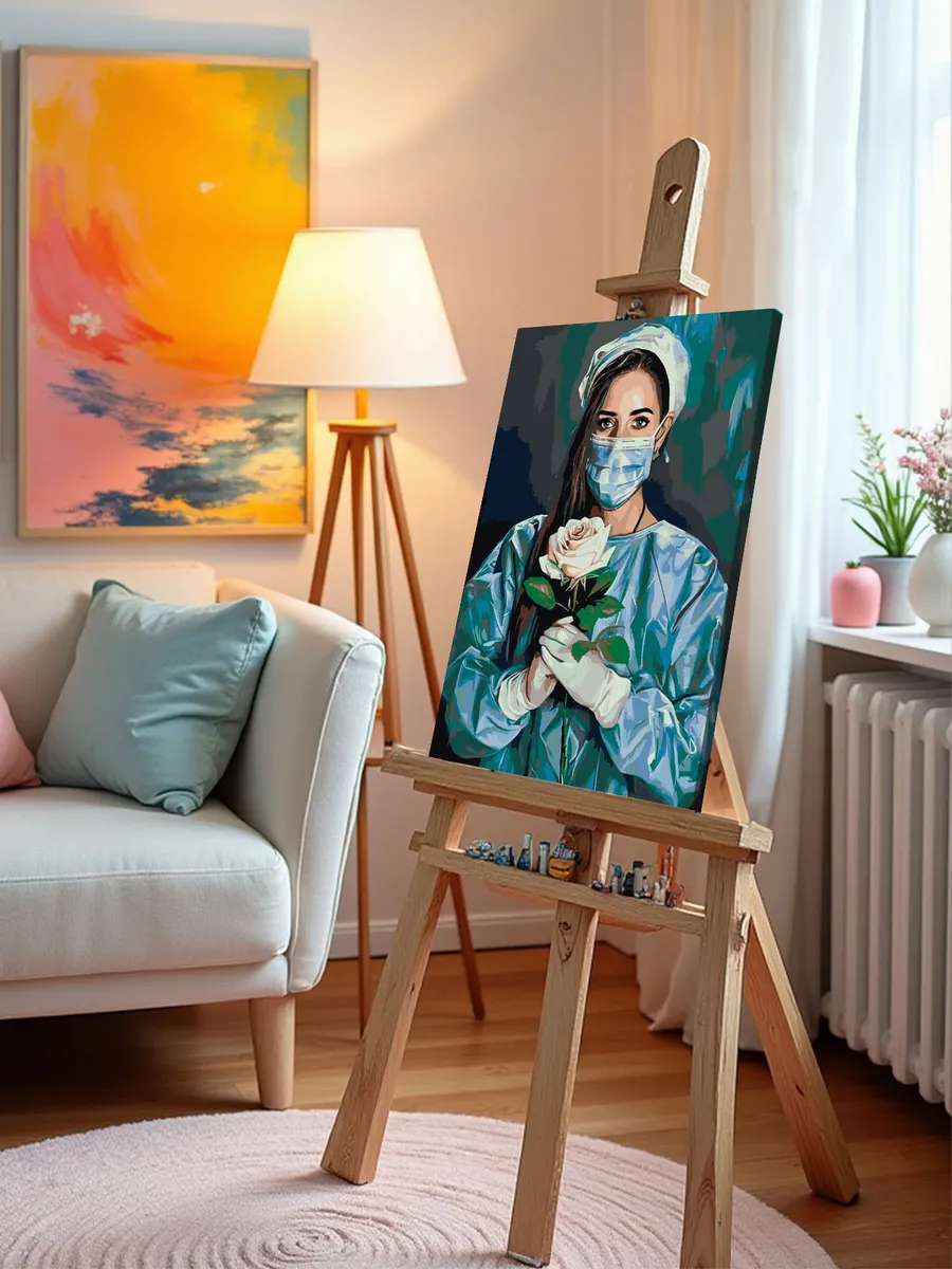 Картина по номерам «Медицина: девушка врач и белая роза» — картинка 10