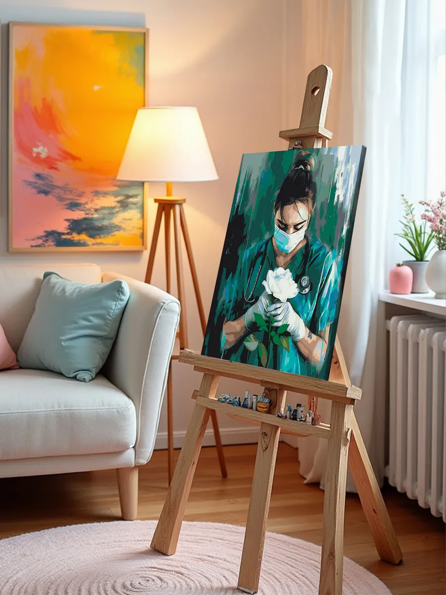 Картина по номерам «Медицина: девушка врач и белая роза» — картинка 10