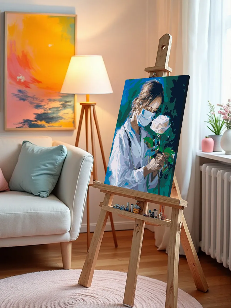 Картина по номерам «Медицина: девушка врач и белая роза» — картинка 10