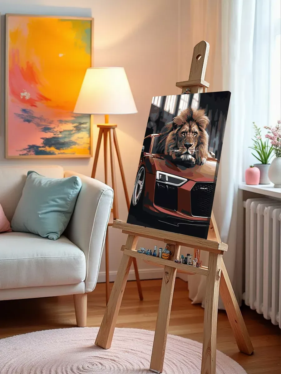 Картина по номерам «Машина Ауди и лев 40х50» — картинка 10