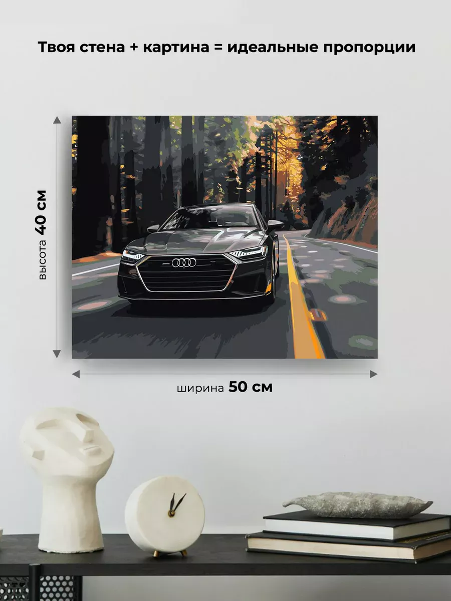 Картина по номерам «Машина Ауди на дороге в лесу 40х50» — картинка 3