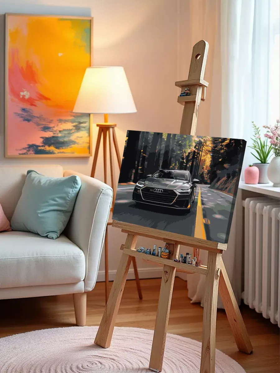 Картина по номерам «Машина Ауди на дороге в лесу 40х50» — картинка 9