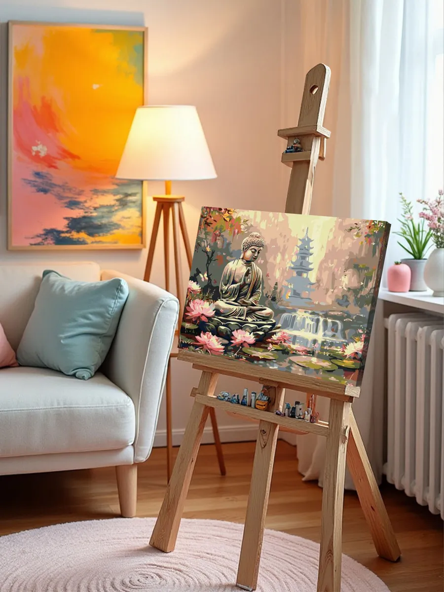 Картина по номерам «Религия буддизм: Будда, озеро и лотосы» — картинка 9