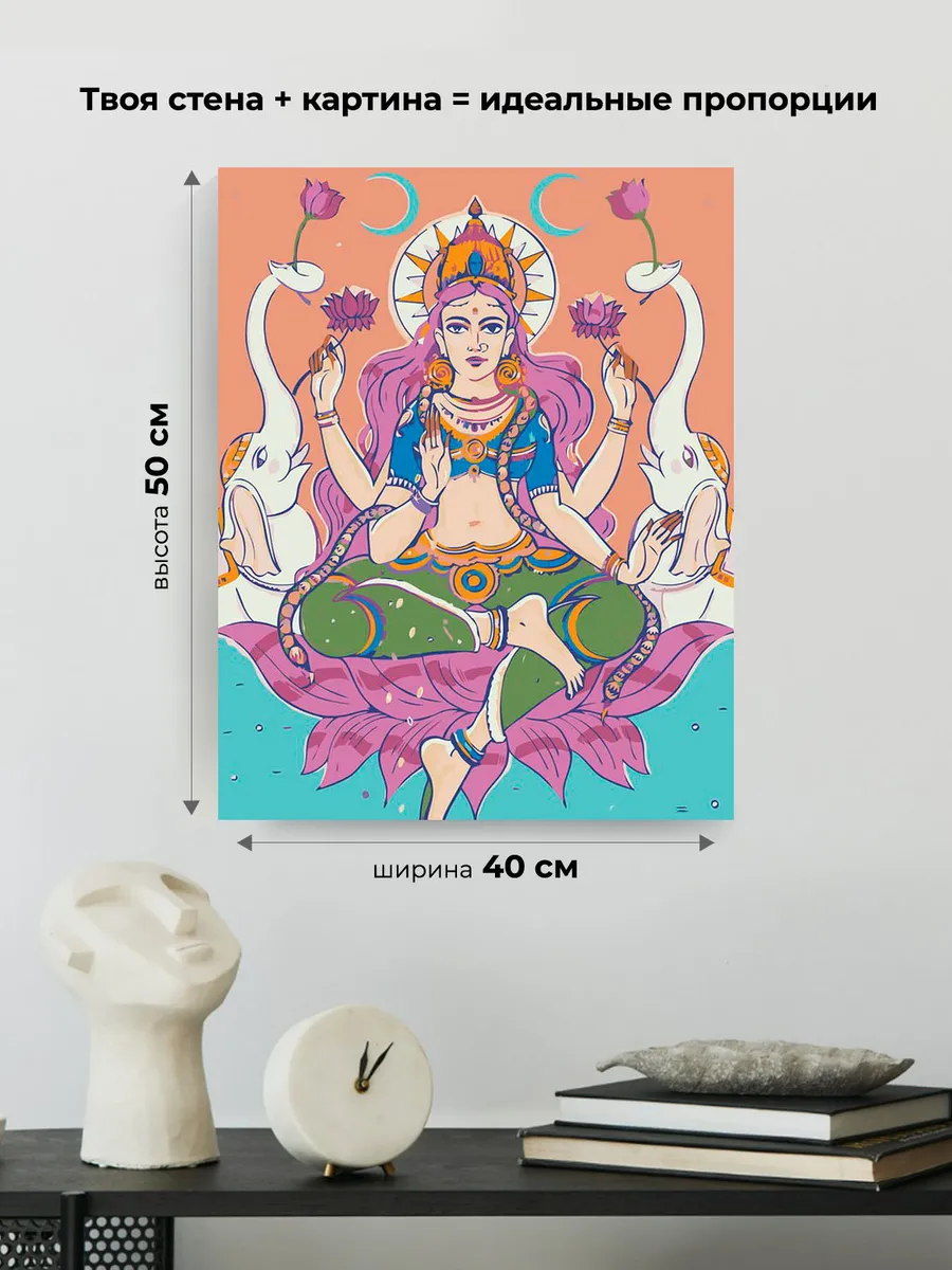 Картина по номерам «Религия индуизм: богиня Лакшми на лотосе» — картинка 3