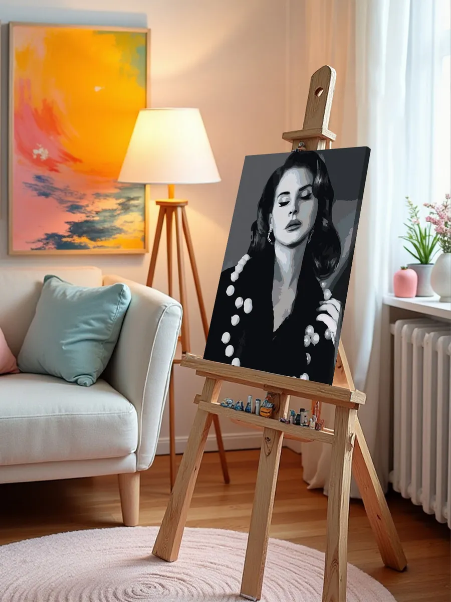 Картина по номерам «Lana Del Rey Лана Дель Рей: портрет чб» — картинка 9
