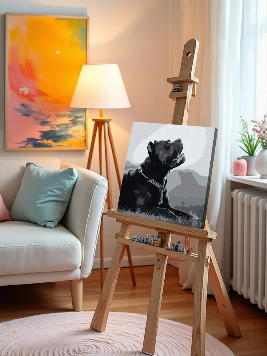 Картина по номерам «Собака Кане корсо чернобелая чб 40x40» — картинка 9